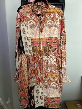Boho Paisley Print Long Sleeve Dress - Multicolor